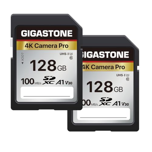 GIGASTONE 4K Kamera Pro 128GB SDXC Speicherkarte 2er-Pack mit bis zu 100 MB/Sek. für Digitalkameras Canon Sony Olympus, 4K UHD Videoaufnahmen UHS-I U3 V30 Klasse 10 von Gigastone