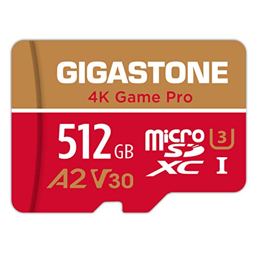 [5 Jahre kostenlose Datenwiederherstellung] GIGASTONE 512GB Micro SD Karte, 4K Game Pro, bis zu 100/60 MB/s, für Nintendo Switch 1 Gopro DJI, A2 V30 U3 +Adapter von Gigastone
