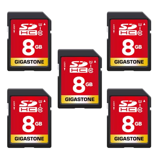 Gigastone 8 GB SDHC-Speicherkarte, 5 Stück, hohe Geschwindigkeit für die Speicherung von Fotos, Videos, Musik, Sprachdateien, Camcorder, Kamera, Recorder, PC, Mac, Klasse 10 von Gigastone