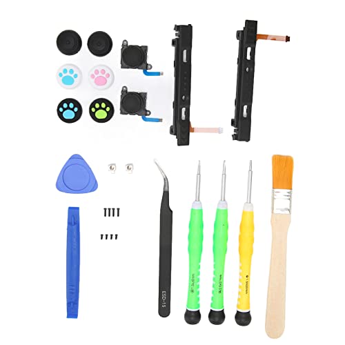 Gigicial 19-in-1-Ersatz-Reparaturset Für N-Switch J Oy Con, Analog-Joystick-Reparatur-Werkzeugset-Zubehör, 3D-Links-Rechts-Analog-Joysticks, Daumenkappen, Pinzette, Button-Sync-Biegekabel-Set von Gigicial