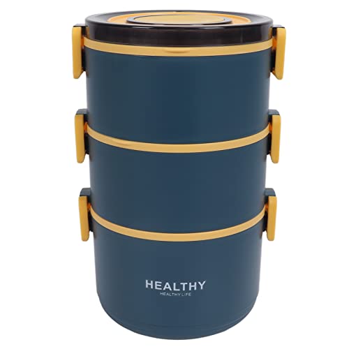 Gigicial Bento Box Erwachsene, 2200 Ml Lunchbox Stapelbare Bento-Lunchbox Für Erwachsene 3 Schichten in Einer Großen Bento-Box, Spülm(Blau) von Gigicial