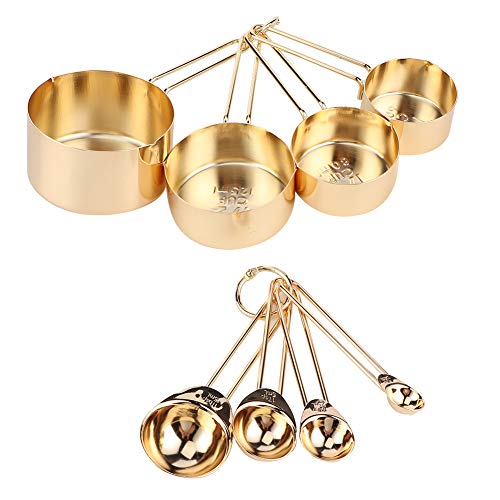 Gigicial Goldenes Messbecher- und Löffel-Set aus Edelstahl, Premium-Messlöffel- und Messbecher-Set aus Edelstahl, zum Kochen und Backen in der Küche (Gold) von Gigicial