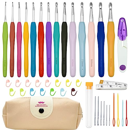 Gigmeta 14 Häkelhaken Set, Häkelsets für erwachsene Anfänger, Häkelset zum Stricken mit ergonomischen Gummigriffen Etui und Tragbaren Tasche, Schwesterngeschenk Gigmeta 14 Häkelhaken Set, Häkelsets für erwachsene Anfänger, Häkelset zum Stricken mit ergonomischen Gummigriffen Etui und Tragbaren Tasche, Schwesterngeschenk von Gigmeta