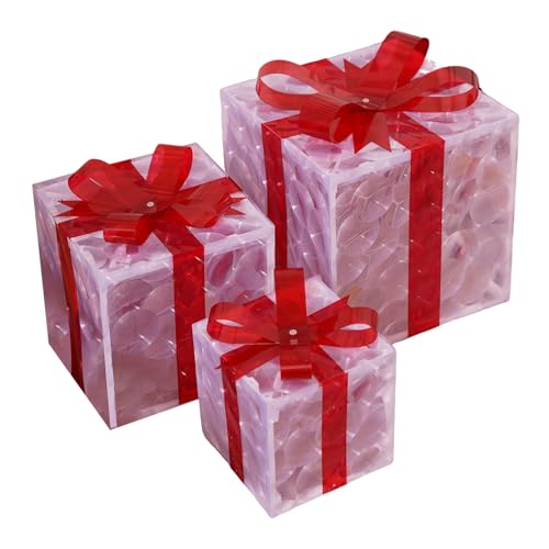 Gihioue Beleuchtete Deko Box,LED Beleuchtete Weihnachtsgeschenkboxen Deko - 3-teilige Szenendeko Batteriebetrieben Für Rasen Garten Baum Terrasse Balkon Schlafzimmer von Gihioue