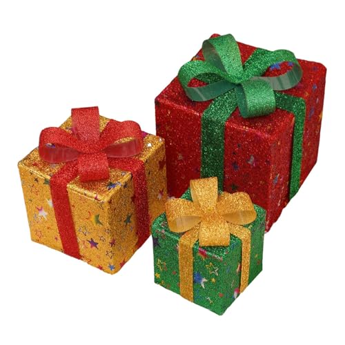 Gihioue Beleuchtete Deko Box | LED Beleuchtete Weihnachtsgeschenkboxen Deko | 3er Set Batteriebetriebene Winterfest Für Balkon Terrasse Wohnzimmer Schlafzimmer von Gihioue