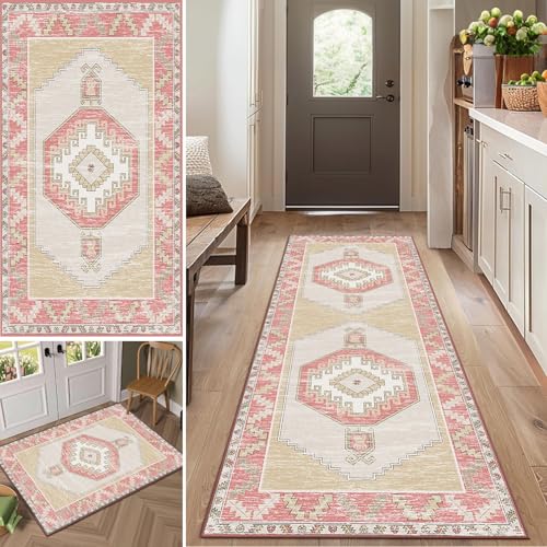 Gikleihwy Orientalischer Teppich Läufer 60x150cm Blumenmuster Flur Teppich Waschbar Küchenteppich rutschfeste Fußmatte Langläufer für Korridor Schlafzimmer von Gikleihwy