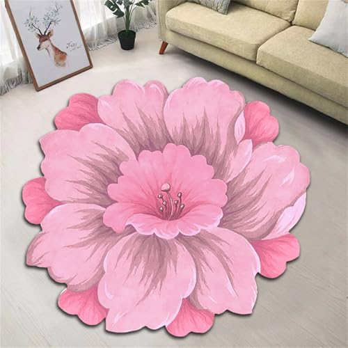 Teppich in Blumenform, Rose Blumen Kurzflor Schlafzimmer Teppich, Modern rutschfest Geometrie Runder Weich Teppiche für Sofa Nachttisch von Gikleihwy
