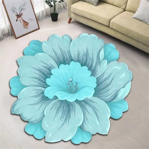 Teppich in Blumenform, Rose Blumen Kurzflor Schlafzimmer Teppich, Modern rutschfest Geometrie Runder Weich Teppiche für Sofa Nachttisch von Gikleihwy