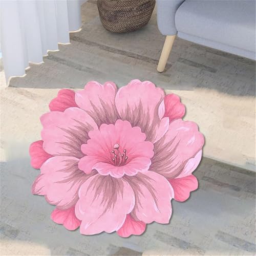 Teppich in Blumenform, Rose Blumen Kurzflor Schlafzimmer Teppich, Modern rutschfest Geometrie Runder Weich Teppiche für Sofa Nachttisch von Gikleihwy