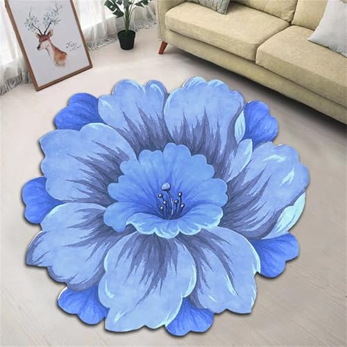 Teppich in Blumenform, Rose Blumen Kurzflor Schlafzimmer Teppich, Modern rutschfest Geometrie Runder Weich Teppiche für Sofa Nachttisch von Gikleihwy