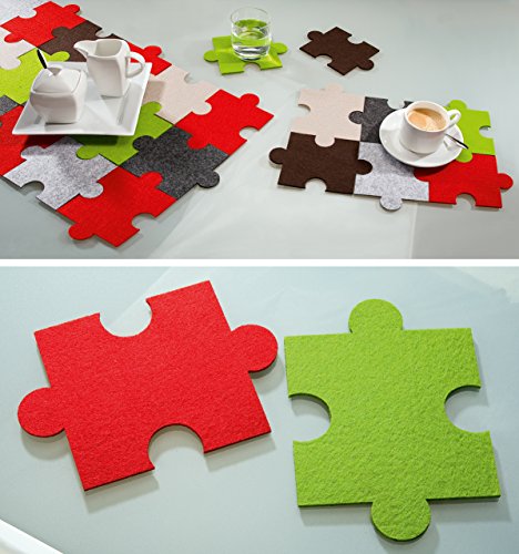 Filz Untersetzer Puzzle, 6er Set 3xgrün 3xrot, waschbar, Filzuntersetzer, Gilde Handwerk von GILDE