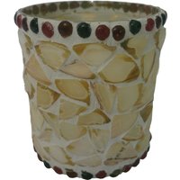 Gilde - 4x Windlicht Muschel aus Glas in creme, mit Muschel Mosaik, Teelichthalter maritim, Teelichtgläser, Tischdeko für Wohnzimmer & Balkon von Gilde