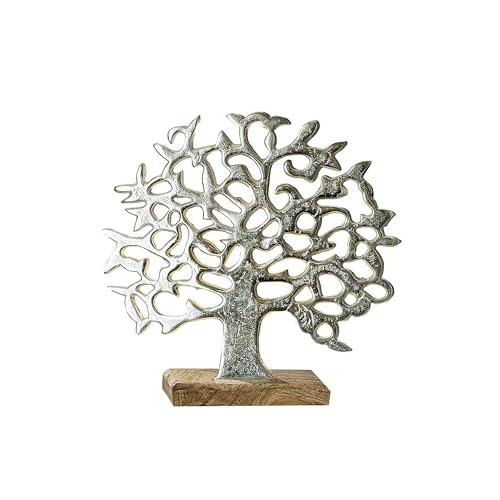 Gilde Aluminium Lebensbaum auf Holzbasis Silber Mango 37 cm G48183 von GILDE