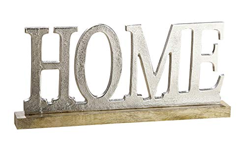 Moderner Schriftzug Aufsteller Home silber auf Mangoholz 48x5x22 cm von GILDE