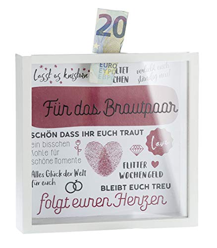 GILDE Geldschwein Spardose'Für das Brautpaar mit Sichtfenster 43456 (Art Deco, 17 cm (H) x 4.5 cm (W), Holzwerkstoff, für Paare, Unisex) von GILDE
