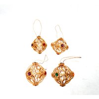 Vintage Jeweled Weihnachtsschmuck Rustikale Gold Royal Bulbs, 4Er Set von GildedCageAtelier