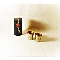 Vintage Reise Schnapsgläser Set Silber - & Messingbecher Im Lederetui von GildedCageAtelier