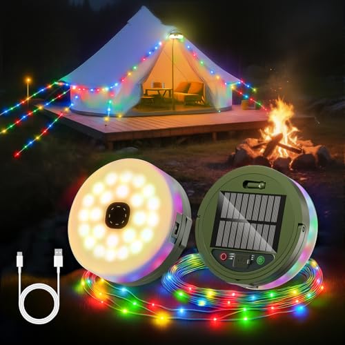 Giliwosy Solar Camping Lichterkette, 10M Camping Lichterkette Aufrollbar Solar mit 13 Beleuchtungsmodi, 2600mAh Akku, Timer, Wasserdicht, Solar und USB Aufladung für Camping Wandern Hof Party Giliwosy Solar Camping Lichterkette, 10M Camping Lichterkette Aufrollbar Solar mit 13 Beleuchtungsmodi, 2600mAh Akku, Timer, Wasserdicht, Solar und USB Aufladung für Camping Wandern Hof Party von Giliwosy