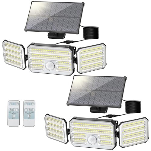 Giliwosy Solarlampen für Außen mit Bewegungsmelder, 160 LED Solarleuchten für Außen mit Fernbedienung 2000mAh 4 Modos IP67 Wasserdichte, LED Solar Strahler für Garten, Garage mit 5m Kabel - 2 Stück von Giliwosy