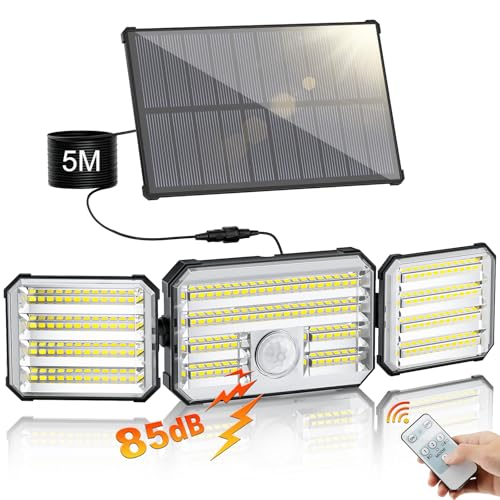 Giliwosy Solarlampen für Außen mit Bewegungsmelder, 160 LED Solarleuchten für Außen mit Fernbedienung 2000mAh 4 Modos IP67 Wasserdichte, LED Solar Strahler für Garten, Garage mit 5m Kabel von Giliwosy