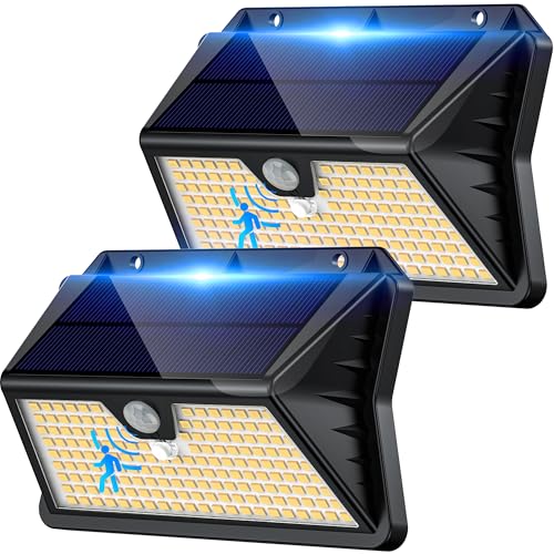 Giliwosy Solarlampen für Außen mit Bewegungsmelder, 185LED 3Modi IP65 Wasserdichte Solar Wandleuchte Aussen, Außenleuchte Solarlicht für Garten Garage (2 Stück Warmweiß) von Giliwosy