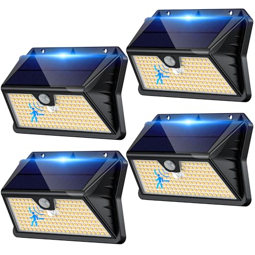 Giliwosy Solarlampen für Außen mit Bewegungsmelder, 185LED 3Modi IP65 Wasserdichte Solar Wandleuchte Aussen, Außenleuchte Solarlicht für Garten Garage (4 Stück Warmweiß) von Giliwosy