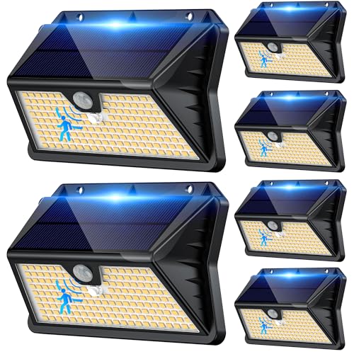 Giliwosy Solarlampen für Außen mit Bewegungsmelder, 185LED 3Modi IP65 Wasserdichte Solar Wandleuchte Aussen, Außenleuchte Solarlicht für Garten Garage (6 Stück Warmweiß) von Giliwosy