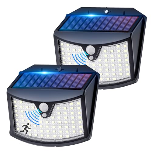 Giliwosy Solarlampen für Außen mit Bewegungsmelder, 2 Stück 3 Modi, IP65 Wasserdichte, Solar Wandleuchte Aussen, LED Solarleuchte Garten für Garten, Hof, Garage, Haustüren (Kaltweiß) von Giliwosy