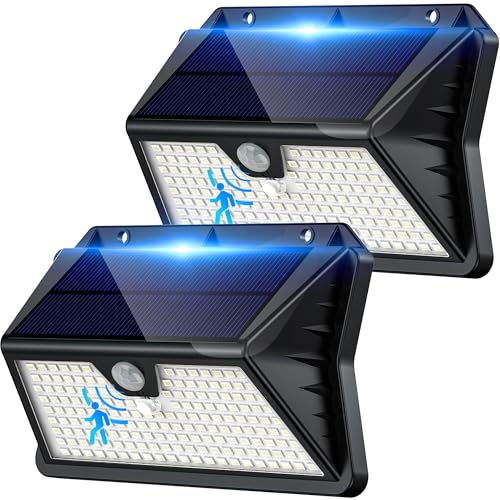 Solarlampen für Außen mit Bewegungsmelder, 185LED 3Modi IP65 Wasserdichte Solar Wandleuchte Aussen, Außenleuchte Solarlicht für Garten Garage (2 Stück Kaltes Weiß) von Giliwosy