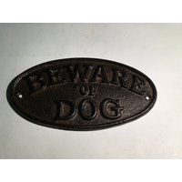 Ovales Gusseisen " Beware Of Dog Schild 4" X 7" von GillysCollectibles