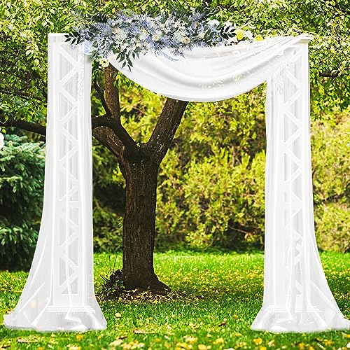 Giloty Querbehang Freihanddeko Weiß Tüll hochzeitsbogen, Chiffon Stoff Vorhänge Weiss Tülldekostoff Foto Hintergrund Deko Tischläufer für Fotografie Party Hochzeit Geburtstag Taufe 77x550cm von Giloty