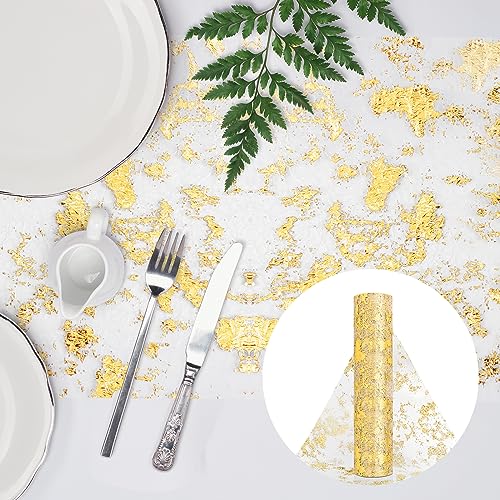Giloty Tischläufer 28cm×10m Wiederverwendbaren Glänzend Gold Tischband Tüllband Polyester Tischdekoration für Party Hochzeit Weihnachten Ostern Festival Festfeier von Giloty
