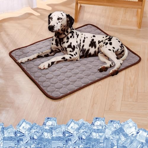 Giltpeak Kühlmatte Für Hunde, Kühldecke Hund Katze, Selbst Kühlende Hundematte Sommer Pet Ice Pad Abrieb Für Zuhause Unterwegs Oder Im Auto (Eisseide-Braun, 62X50CM) von Giltpeak