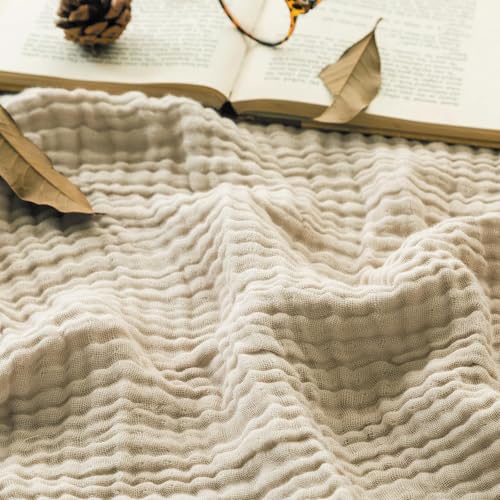Montivo Musselin Decke, Sommer Baumwolle Musselin-Decke, Superweiche Leichte Muslin Blanket Kinder Erwachsene In DREI GrößEn as Cuddly Blanket, Bed, Couch Throw (Hellbeige, 150 * 200cm) von Giltpeak