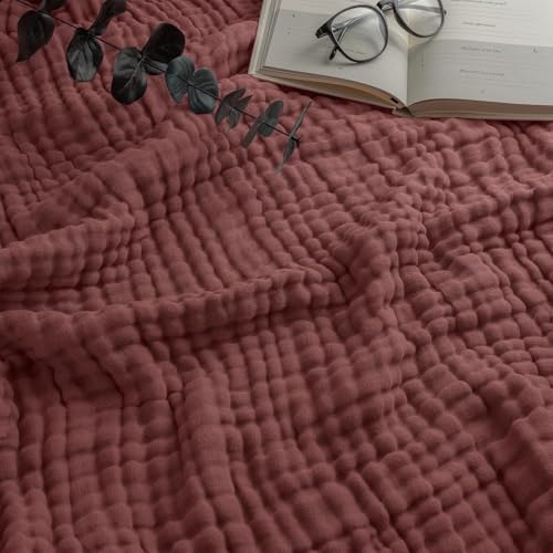 Montivo Musselin Decke, Sommer Baumwolle Musselin-Decke, Superweiche Leichte Muslin Blanket Kinder Erwachsene In DREI GrößEn as Cuddly Blanket, Bed, Couch Throw (Rotwein, 150 * 200cm) von Giltpeak