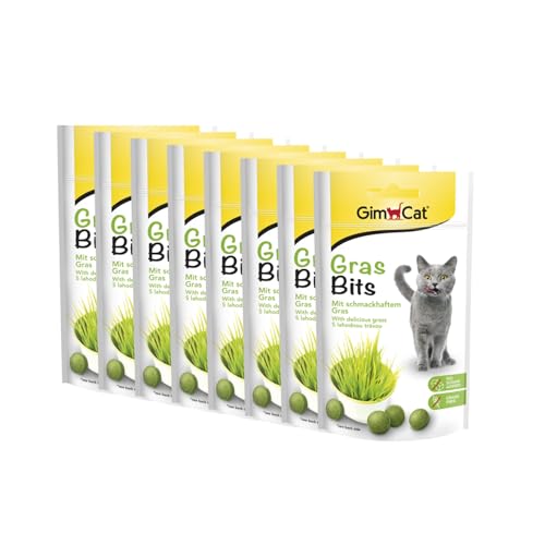 GimCat Gras Bits - Getreidefreier und vitaminreicher Katzensnack mit echtem Gras - 8er Pack (8 x 40 g) von GimCat