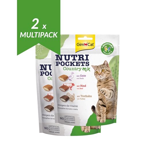 GimCat Nutri Pockets Country Mix - Knuspriger Katzensnack mit cremiger Füllung und funktionalen Inhaltsstoffen - 1 Beutel (1 x 150 g) (Packung mit 2) von GimCat