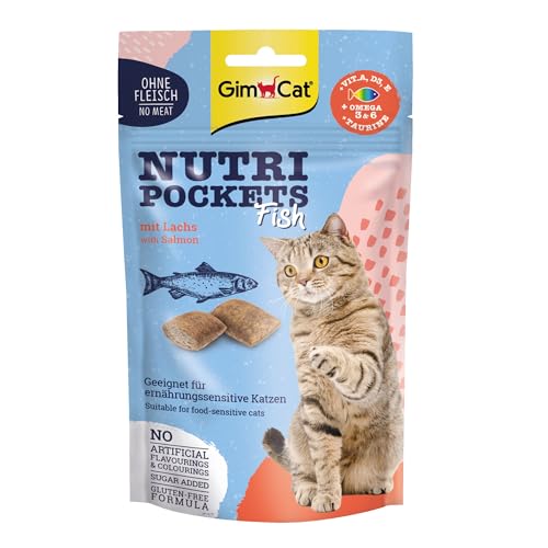 GimCat Nutri Pockets Fisch Lachs - Knuspriger Katzensnack mit funktionalen Inhaltsstoffen - 1 Beutel (1 x 60 g) von GimCat