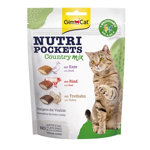 GimCat Nutri Pockets Country Mix - Knuspriger Katzensnack mit cremiger Füllung und funktionalen Inhaltsstoffen - 1 Beutel (1 x 150 g) von GimCat