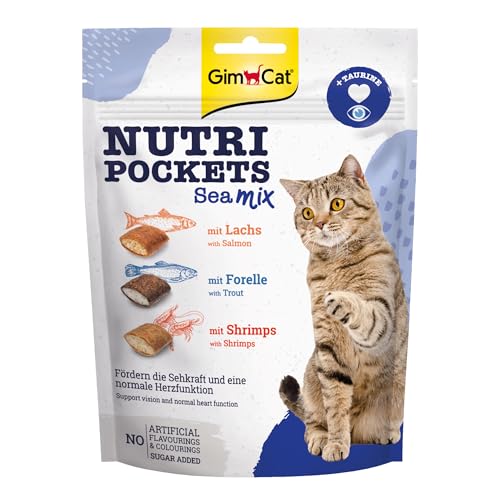 GimCat Nutri Pockets Sea Mix - Knuspriger Katzensnack mit cremiger Füllung und funktionalen Inhaltsstoffen - 1 Beutel (1 x 150 g) von GimCat