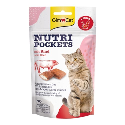 GimCat Nutri Pockets mit Rind - Knuspriger Katzensnack mit cremiger Füllung und funktionalen Inhaltsstoffen - 1 Beutel (1 x 60 g) von GimCat