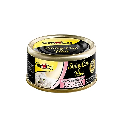 GimCat ShinyCat Filet Hühnchen mit Garnelen - Katzenfutter mit saftigem Filet ohne Zuckerzusatz für ausgewachsene Katzen - 24 Dosen (24 x 70 g) von GimCat