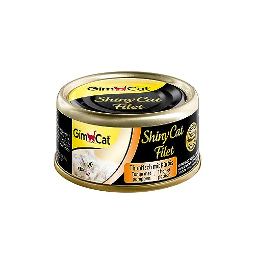 GimCat ShinyCat Filet Thunfisch mit Kürbis - Katzenfutter mit saftigem Filet ohne Zuckerzusatz für ausgewachsene Katzen - 24 Dosen (24 x 70 g) GimCat ShinyCat Filet Thunfisch mit Kürbis - Katzenfutter mit saftigem Filet ohne Zuckerzusatz für ausgewachsene Katzen - 24 Dosen (24 x 70 g) von GimCat