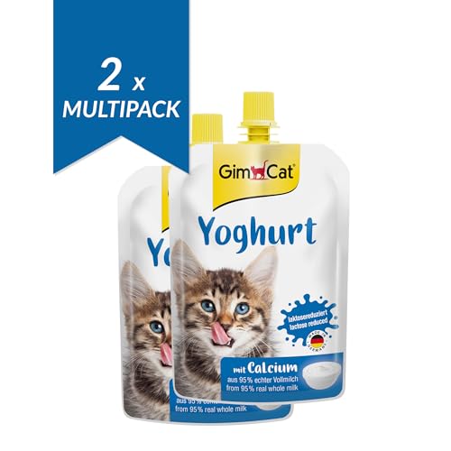 GimCat Yoghurt - Katzensnack aus echter laktosereduzierter Vollmilch mit Calcium für gesunde Knochen - 1 Beutel (1 x 150 g) (Packung mit 2) von GimCat
