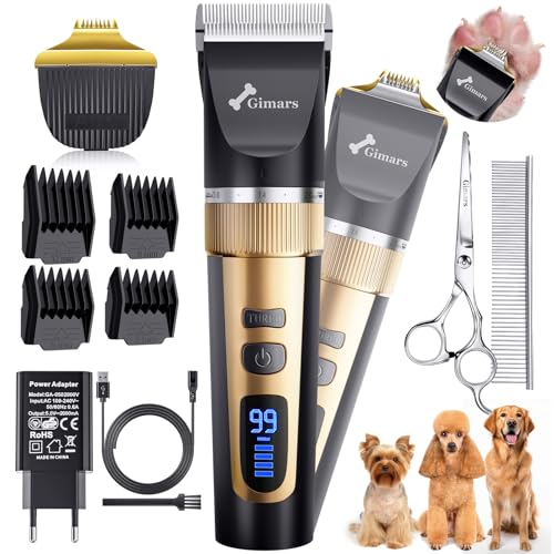 Gimars 4-in-1 Hundeschermaschine mit Hunde Trimmer, 7000 U/min Leise Hunde Schermaschinen Set, USB Aufladbare kabellose Tierhaarschneidemaschine, Schermaschine Katze Hunderasierer für dichtes Fell von Gimars