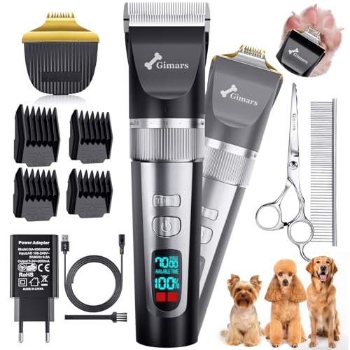 Gimars 4-in-1 Hundeschermaschine mit Hunde Trimmer, 7000 U/min Leise Hunde Schermaschinen Set, USB Aufladbare kabellose Tierhaarschneidemaschine, Schermaschine Katze Hunderasierer für dichtes Fell von Gimars