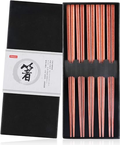 Gimars Essstäbchen, 5 Paare Wiederverwendbare stäbchen, Natürliche Holz chopsticks, Japanische Sushi EssstäBchen für Asiatisches Geschirr von Gimars