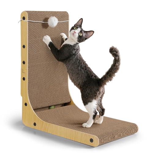 Gimars Hohe 47cm L förmige Kratzbrett Katze mit Ball, Vertikaler kratzpappe für Katzen, Langlebiges Katzenkratzbrett, Katzenspielzeug zum Schutz von Möbeln und Sofas,Holzfarbe Gimars Hohe 47cm L förmige Kratzbrett Katze mit Ball, Vertikaler kratzpappe für Katzen, Langlebiges Katzenkratzbrett, Katzenspielzeug zum Schutz von Möbeln und Sofas,Holzfarbe von Gimars