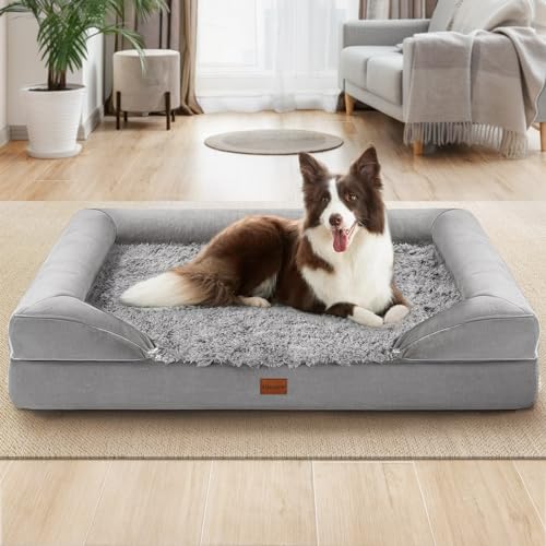 Gimars Orthopädisches Hundebett Waschbar, Hundesofa für Mittlere Hunde, Hundekorb Grosse Hunde, Hundebetten mit Eiförmigem Schwamm, Hundekörbchen Wasserdicht, 91 x 69 x 17cm, Grau von Gimars