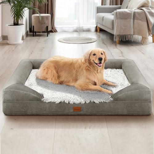 Gimars Orthopädisches Hundebett Waschbar, Hundekorb Grosse Hunde, Hundesofa für Mittlere Hunde, Hundebetten mit Eiförmigem Schwamm, Hundekörbchen Wasserdicht, 104 x 81 x 18 cm, Grau von Gimars